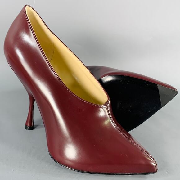 PHOEBE PHILO Size 7.5 Burgundy Leather Pointed Toe Pumps - Picture 5 of 8